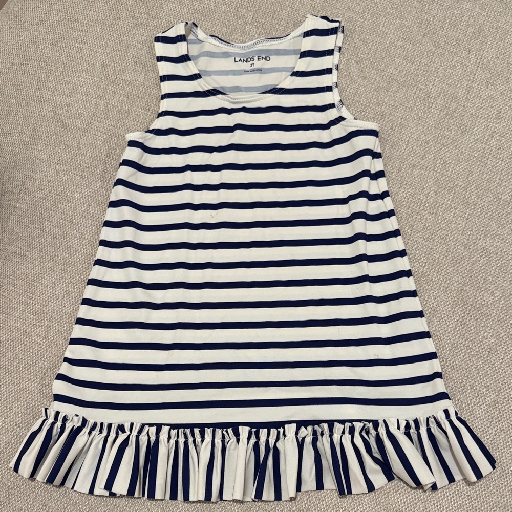 Lands' End Striped Navy and White Kids Dress